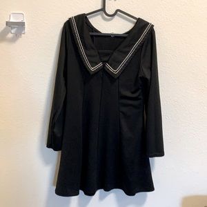 Peter Pan collar long sleeve black dress